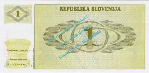 Banknote Slowenien - Slovenia , 1 Tolar Schein von 1990 in unc - kfr