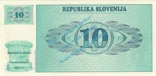 Banknote Slowenien - Slovenia , 10 Tolarjev Schein von 1990 in unc - kfr