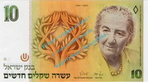 Banknote Israel , 10 New Sheqalim Schein -Sign.7- von 1987 in unc- , kfr
