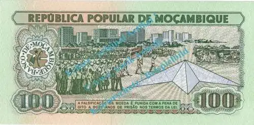 Banknote Mosambik - Mozambique , 100 Meticais Schein von 1989 in unc , kfr