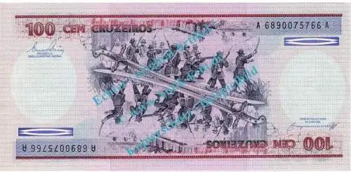 Banknote Brasilien - Brazil , 100 Cruzeiros Schein ND 1981-84 in unc , kfr