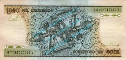 Banknote Brasilien - Brazil , 1.000 Cruzeiros Schein ND 1981-86 in unc , kfr