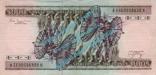 Banknote Brasilien - Brazil , 5.000 Cruzeiros Schein ND 1981-85 in unc- , kfr