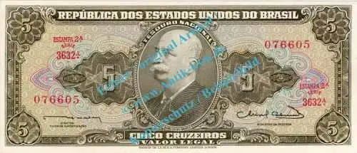 Banknote Brasilien - Brazil , 5 Cruzeiros Schein von 1963 in unc - kfr