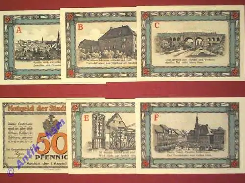 Notgeld Apolda , vollständiger Satz mit 6 Scheinen , Seriennotgeld , Thüringen , Mehl Grabowski 36.3 a , von 1921