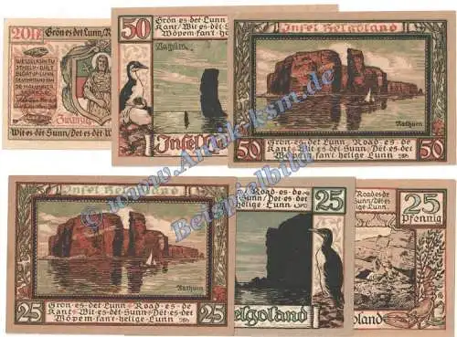 Helgoland , Notgeld Set mit 6 Scheinen in kfr. M-G 595.2.a , Schleswig 1921 Seriennotgeld