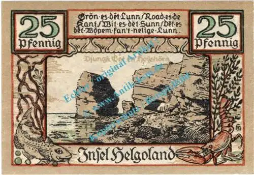 Helgoland , Notgeld 25 Pfennig -o.Nathurn- in kfr. M-G 595.1.b , Schleswig Holstein 1921 Seriennotgeld