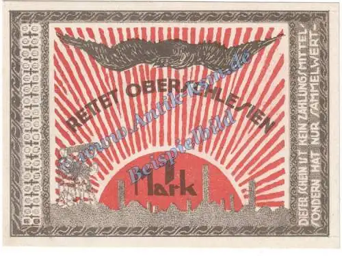 Michel , Notgeld 1 Mark -rettet Oberschlesien- in kfr. M-G 1001.1 , Schlesien 1921 Seriennotgeld