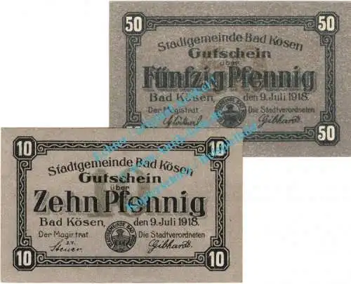 Bad Kösen , Notgeld Set mit 2 Scheinen in kfr. Tieste 3635.05.05-06 , Sachsen 1918 Verkehrsausgabe