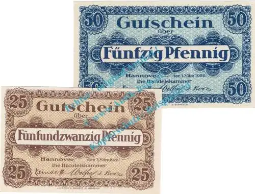 Hannover, Notgeld Set mit 2 Scheinen in kfr. Tieste 2795.30.25-26 , Niedersachsen 1920 Verkehrsausgabe