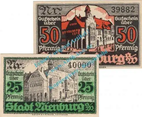 Nienburg , Notgeld Set mit 2 Scheinen in kfr. Tieste 5105.05.05-06 , Niedersachsen o.D. Verkehrsausgabe