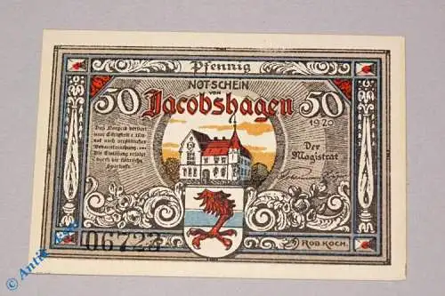 Notgeld Jacobshagen , 50 Pfennig Schein , Putten , Mehl Grabowski 651.2 , von 1920 , Pommern Seriennotgeld