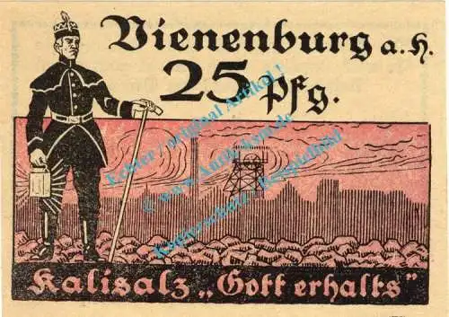 Vienenburg , Notgeld 25 Pfennig Schein in kfr. M-G 1361.1.j , Niedersachsen 1921 Seriennotgeld