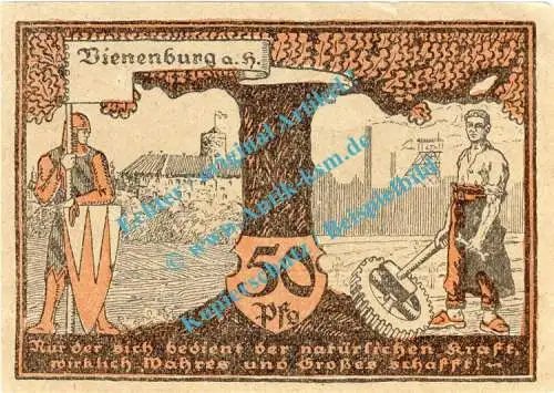 Vienenburg , Notgeld 50 Pfennig Schein in kfr. M-G 1361.1.L , Niedersachsen 1921 Seriennotgeld