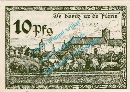 Vienenburg , Notgeld 10 Pfennig Schein in kfr. M-G 1361.1.h , Niedersachsen 1921 Seriennotgeld
