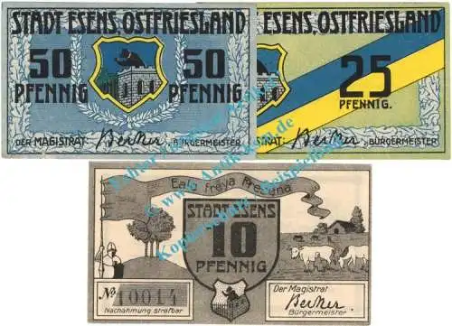 Esens , Notgeld Set mit 3 Scheinen in kfr. Tieste 1795.05.10-12 , Niedersachsen o.D. Verkehrsausgabe