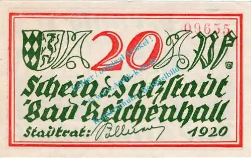 Bad Reichenhall , Notgeld 20 Pfennig Schein in unc. Tieste 5990.20.30 , Bayern 1920 Verkehrsausgabe