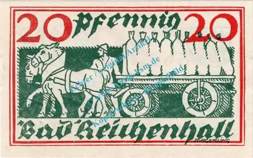 Bad Reichenhall , Notgeld 20 Pfennig Schein in unc. Tieste 5990.20.30 , Bayern 1920 Verkehrsausgabe