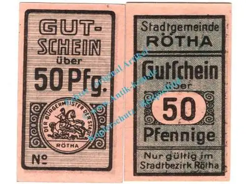 Rötha , Notgeld 50 Pfennig MUSTER-Schein in unc. Tieste 6120.05.07.M , Sachsen o.D. Verkehrsausgabe