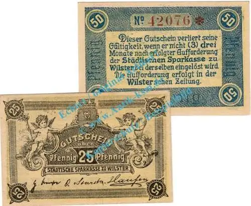 Wilster , Notgeld Set mit 2 Scheinen in kfr. Tieste 7960.05.15-16 , Schleswig Holstein o.D. Verkehrsausgabe