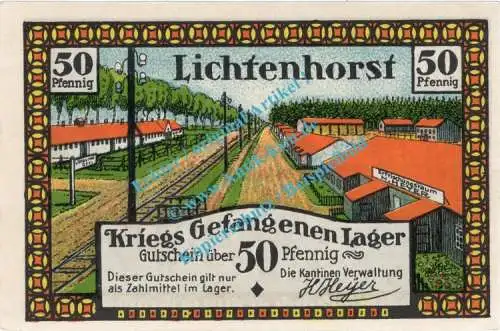Notgeld Lichtenhorst , H. Heyer , 50 Pfennig Schein Nr 1 , Mehl Grabowski 797.1 , Niedersachsen Seriennotgeld