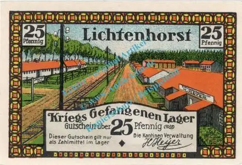 Lichtenhorst , Notgeld 25 Pfennig Schein Nr.3 in kfr. M-G 797.1 , Niedersachsen o.D. Seriennotgeld