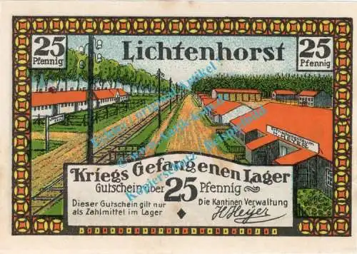Lichtenhorst , Notgeld 25 Pfennig Schein Nr.1 in kfr. M-G 797.1 , Niedersachsen o.D. Seriennotgeld