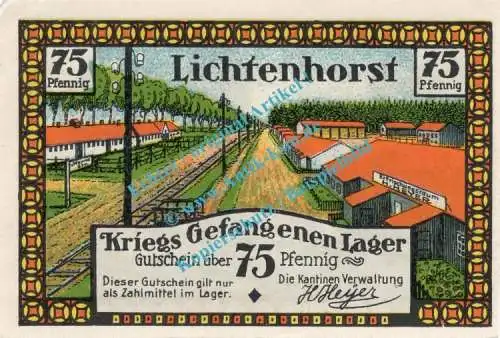 Lichtenhorst , Notgeld 75 Pfennig Schein Nr.2 in kfr. M-G 797.1 , Niedersachsen o.D. Seriennotgeld