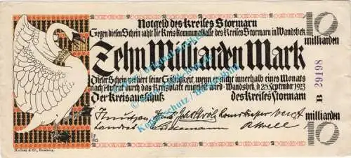 Stormarn , Banknote 10 Milliarden Mark Schein in L-gbr. Keller 4897.d , Schleswig Holstein 1923 Inflation