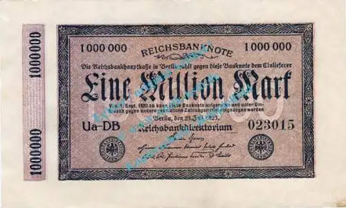 Banknote , 1 Million Mark Schein in L-gbr. DEU-105, Ros.93, P.93, Weimarer Republik 1923 Inflation