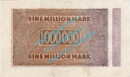 Banknote , 1 Million Mark Schein in L-gbr. DEU-105, Ros.93, P.93, Weimarer Republik 1923 Inflation