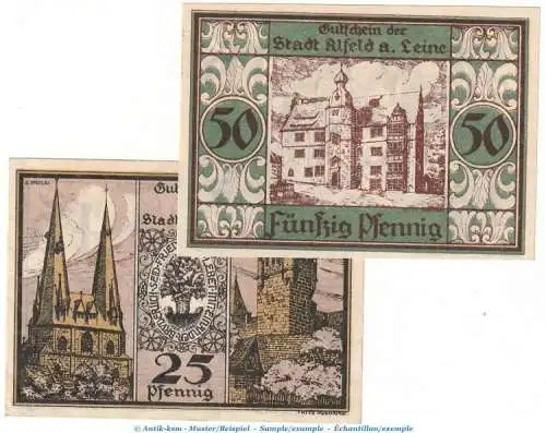 Notgeld Stadt Alfeld 11.1 , Set mit 2 Scheinen in kfr. von 1921 , Niedersachsen Seriennotgeld