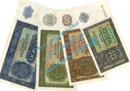 Banknoten Lot , 10 bis 100 Mark , 4 Scheine in gbr. DDR 1948 deutsche Notenbank