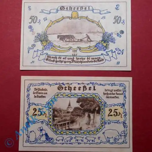Notgeld Scheeßel , Satz mit 2 Scheinen , Mehl Grabowski 1174.1 D , von 1921 , Niedersachsen Seriennotgeld