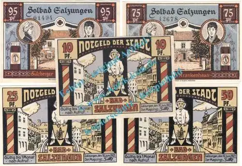 Salzungen , Notgeld Set mit 5 Scheinen in kfr. M-G 1160.1.a , Thüringen 1921 Seriennotgeld