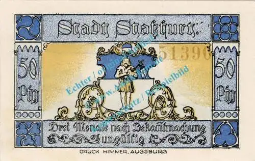 Stassfurt , Notgeld 50 Pfennig Schein Nr.1 in kfr. M-G 1256.3.a , Sachsen Anhalt 1921 Seriennotgeld