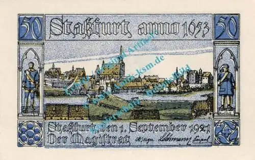 Stassfurt , Notgeld 50 Pfennig Schein Nr.1 in kfr. M-G 1256.3.a , Sachsen Anhalt 1921 Seriennotgeld