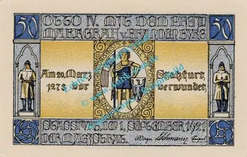 Stassfurt , Notgeld 50 Pfennig Schein Nr.2 in kfr. M-G 1256.3.a , Sachsen Anhalt 1921 Seriennotgeld