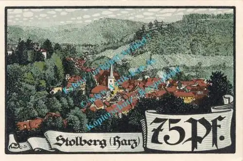 Stolberg , Notgeld 75 Pfennig Schein in kfr. M-G 1273.2.d , Sachsen Anhalt o.D. Seriennotgeld