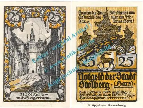 Stolberg , Notgeld 25 Pfennig Schein -Drfa- in kfr. M-G 1273.1.a , Sachsen Anhalt o.D. Seriennotgeld