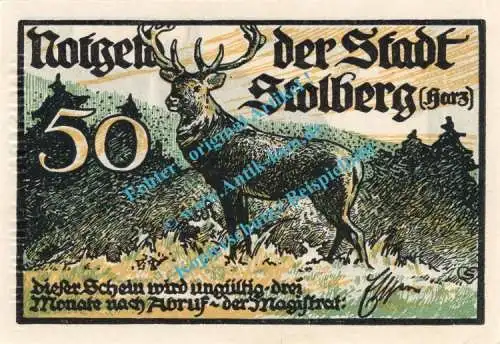 Stolberg , Notgeld 50 Pfennig Schein in kfr. M-G 1273.1.d , Sachsen Anhalt o.D. Seriennotgeld