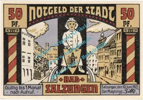 Salzungen , Notgeld 50 Pfennig Schein in kfr. M-G 1160.1.a , Thüringen 1921 Seriennotgeld