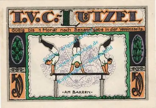 Coblenz Lützel , Notgeld 50 Pfennig Schein Nr.3 in kfr. M-G 234.1 , Rheinland o.D. Seriennotgeld