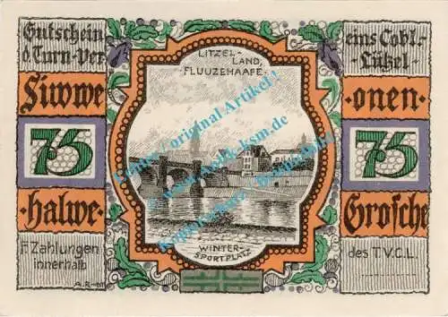 Coblenz Lützel , Notgeld 75 Pfennig Schein Nr.3 in kfr. M-G 234.1 , Rheinland o.D. Seriennotgeld