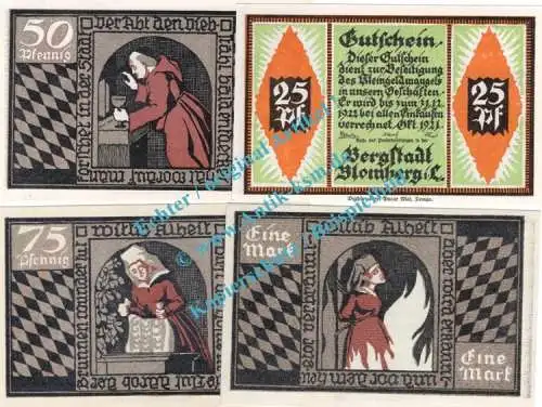 Blomberg , Notgeld Set mit 4 Scheinen in kfr. M-G 120.2 , Westfalen 1921 Seriennotgeld