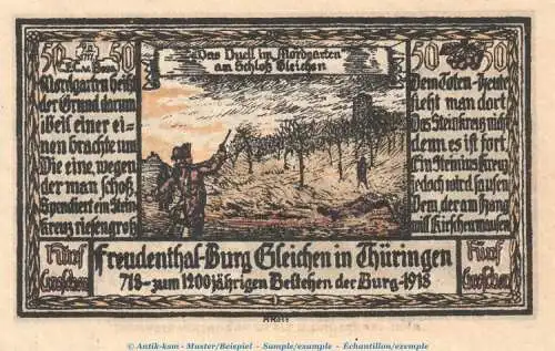 Notgeld Gutsverwaltung Freudenthal 389.1 , 50 Pfennig Schein Nr.2 in kfr. von 1918 , Thüringen Seriennotgeld