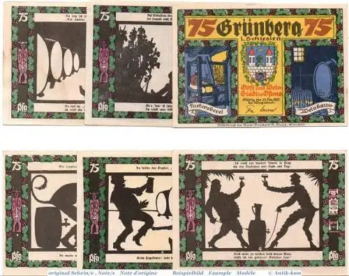 Notgeld Stadt Grünberg 489.2.a , Set mit 6 Scheinen in kfr. o.D. Schlesien Seriennotgeld