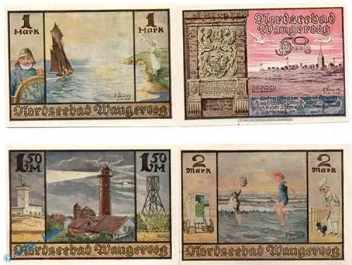 Notgeld Wangeroog , Handelsbank , Set mit 4 Scheinen in kfr. Mehl Grabowski 1375.1 , Niedersachsen Seriennotgeld