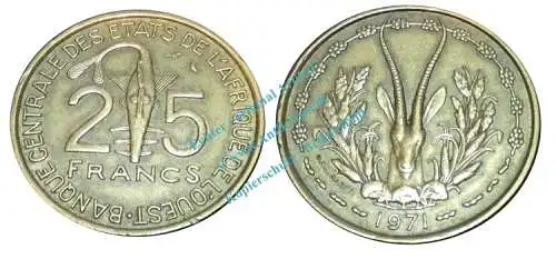 Afrika - West Africa , 25 Francs von 1971 -Gazelle- KM.5
