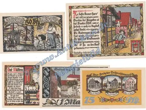 Brakel , Notgeld Set mit 5 Scheinen -blau- in kfr. M-G 150.1 , Westfalen 1921 Seriennotgeld